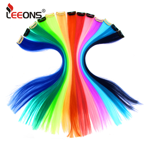 Leeons-Extensions capillaires synthétiques, poils lisses, avec pinces, résistantes à la chaleur, de couleurs noires, avec pinces, pour femmes, 12g par pièce ► Photo 1/6