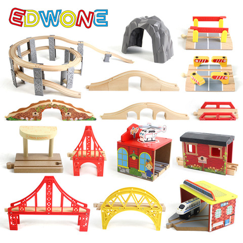 Accessoires de pont ferroviaire de voie en bois jouets éducatifs pont de croix de Tunnel Compatible tous les rails de Train en bois Biro ► Photo 1/3