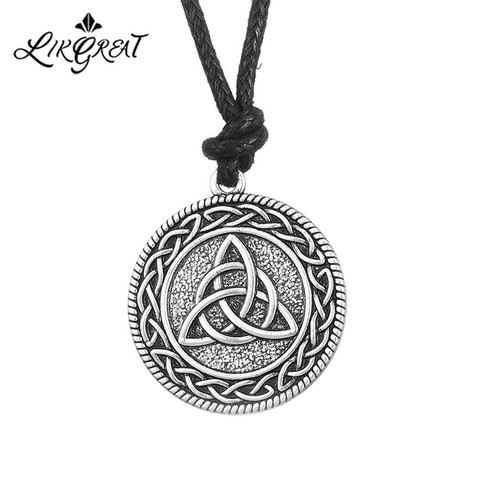 LIKGREAT – collier pendentif Triquetra rond Vintage, couleur argent Antique, motif de nœud irlandais celtique, amulette Wicca, bijoux ► Photo 1/6