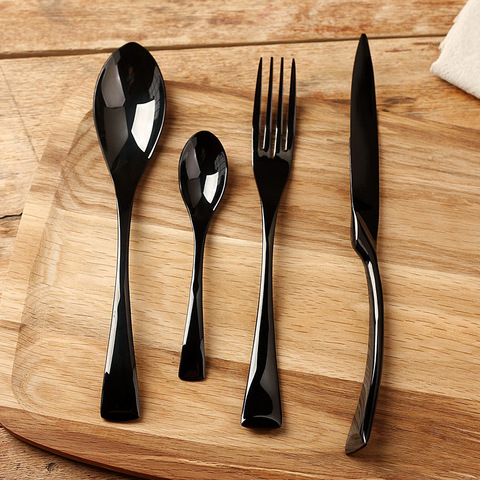 Couverts noirs, couteau à fourchette, couteau en acier inoxydable, service de table Western 4 pièces ► Photo 1/2