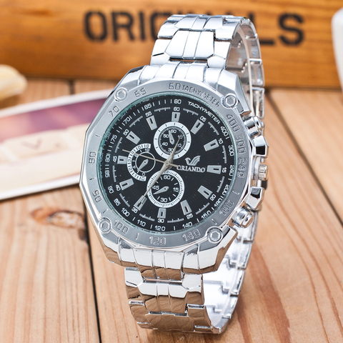 Nouvelle marque célèbre grand cadran argent 3 yeux montre à Quartz décontractée hommes plein acier inoxydable montres Relogio Masculino horloge offre spéciale ► Photo 1/1