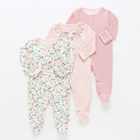 Pyjama 3 pièces pour bébé fille | Combinaison en coton, motif floral, vêtements pour nouveau-né garçon, barboteuse, sous-vêtements ► Photo 1/6