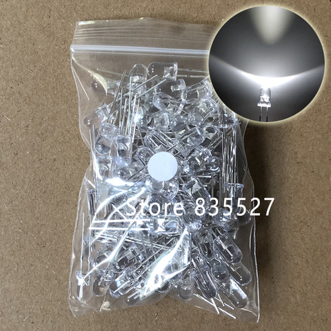 100 pcs/LOT F5 5 MM LED ronde eau et blanc clair Super lumineux éclairage à LED diode Kit DIP lampe perles ► Photo 1/5