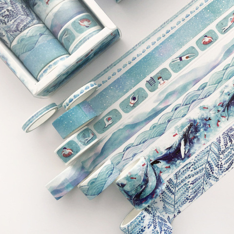 Ensemble de 8 rubans adhésifs Washi à poisson nuage bleu, Kawaii, étiquette autocollante pour Scrapbooking, masquage, Kawaii, bricolage, bricolage, 8 pièces/paquet ► Photo 1/1