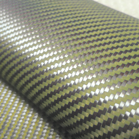Tissu mixte en Kevlar jaune et fibre de carbone 3K 200gsm 1100D, 2x2 en sergé de carbone, fibre d'aramide, 40 