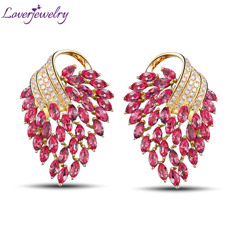 Boucles d'oreilles pour femmes Vintage fête Fine bijoux 14Kt or jaune diamants naturels rose rouge rubis boucles d'oreilles jeune femme bijoux cadeau ► Photo 1/6