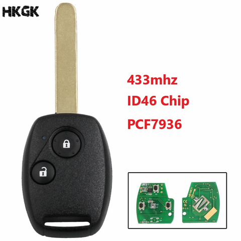 2 boutons À Distance Clés Fob 433 MHz Avec ID46/PCF7936 Puce pour Honda Civic CRV Jazz VRC clés ► Photo 1/5