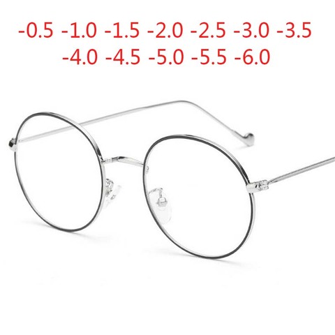 Lunettes rondes en métal pour femmes et hommes, monture avec degré, ultralégères, pour myopie, 0.5, 1, 1.5, 2, 2.5, 3, 3.5, 4, 4.5, 5, 6 ► Photo 1/6