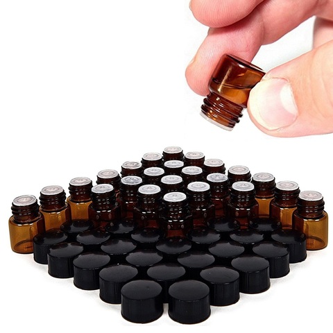 24 pièces 1ml petites flacons en verre ambré bouteilles conteneurs avec réducteur d'orifice couvercle noir pour Doterra huile essentielle échantillon parfum ► Photo 1/6