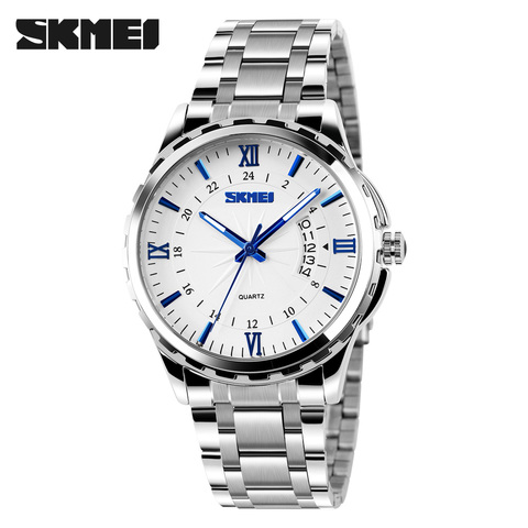 SKMEI – montre-bracelet de luxe pour hommes, entièrement en acier inoxydable, affichage analogique de la Date, à Quartz, style Business décontracté ► Photo 1/6