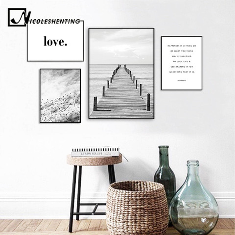 Affiche paysage de Style nordique | Décoration en bois, Pier Bridge, toile, affiche Motivation, Art mural, peinture imprimée, image ► Photo 1/6