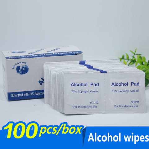 Tampon de préparation d'alcool à 100, 70% pièces/lot, lingette humide pour antiseptique, nettoyage de la peau, soins pour bijoux et téléphones portables ► Photo 1/6