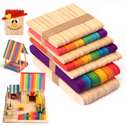 Bâtonnets à glace en bois, 50 pièces, bricolage, artisanat coloré, jouets éducatifs créatifs pour enfants et bébés ► Photo 1/6