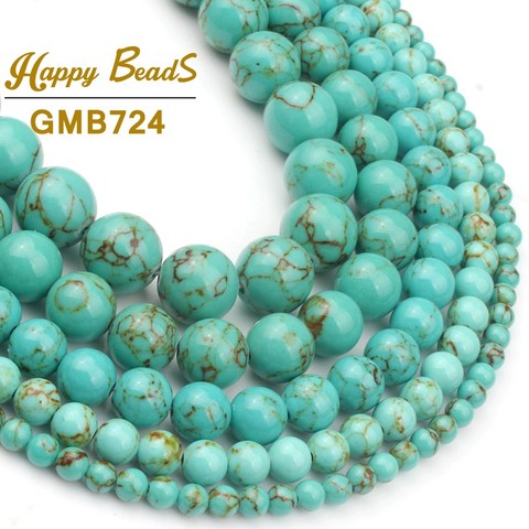 Perles rondes Turquoises vertes Howlite, amples, pour la fabrication de bijoux, breloques, Bracelet à la mode, 15 pouces, brin 4 6 8 10 12mm ► Photo 1/5
