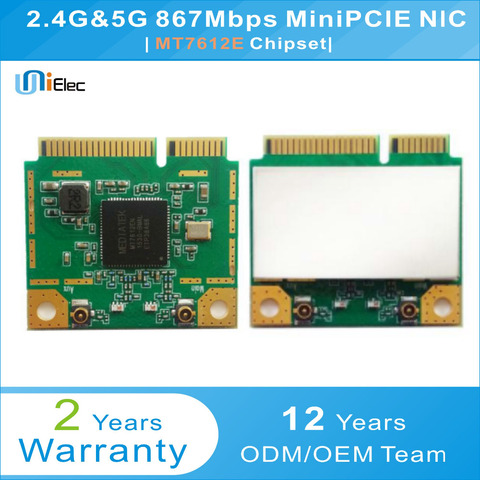 Carte personnalisée, MTK MT7612 2x2 2.4G & 5G 802.11ac/b/g/n 867Mbps, Half MT7612E MiniPCIE NIC Support omnipeek PCBA ODM OEM WiFi ► Photo 1/3