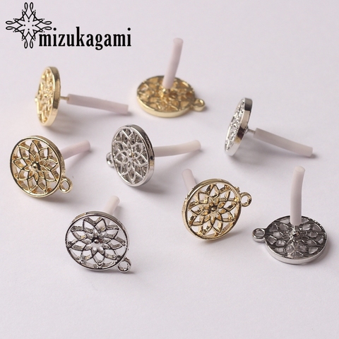 Boucles d'oreilles en alliage de Zinc, boucles d'oreilles rondes dorées, fleur, Base, connecteur, breloques, lot de 6 pièces, bricolage, accessoires pour fabrication de bijoux ► Photo 1/6