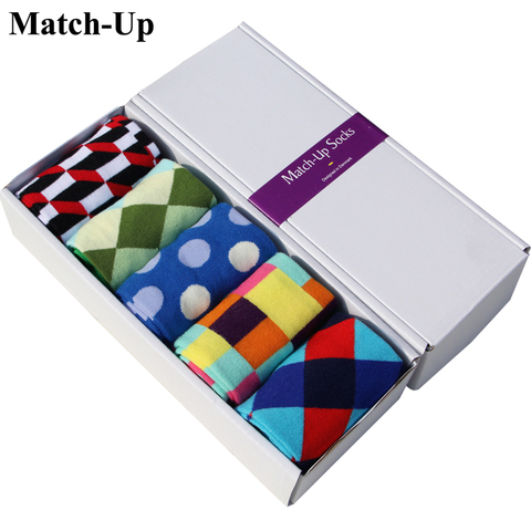Match-Up Livraison Gratuite coton peigné marque chaussettes pour hommes, chaussettes colorées de robe (5 paires/lot) aucun cadeau boîte ► Photo 1/6