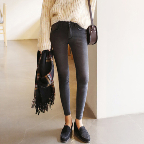 2022 mince taille jeans neuf femme Coréenne gris legging pieds crayon pantalon 9 noir femmes jeans ► Photo 1/5