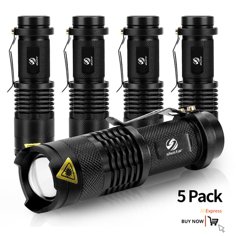 Mini lampe de poche puissante à led Q5, imperméable, 5 couleurs, zoomable, 3 modes d'utilisation, AA, vente en gros, 5 paquets ► Photo 1/6