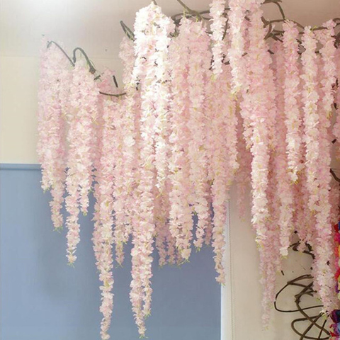 100CM artificielle cerisier fleur vigne soie fleurs Sakura pour fête mariage plafond décor faux guirlande arc lierre bricolage fête décor ► Photo 1/6