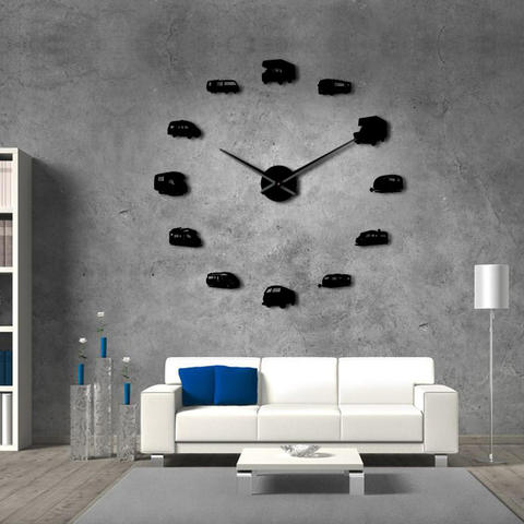 Voiture Bus bricolage grande horloge murale RV Auto sans cadre géant mur montre Art décor à la maison 3D grand miroir autocollant moderne Design horloge ► Photo 1/6