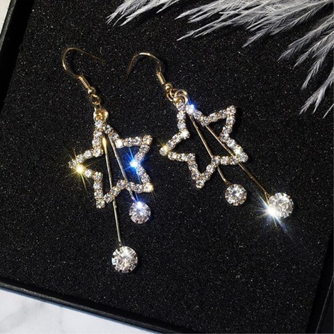 Boucles d'oreilles en cristal brillant, Brincos, étoile creuse, Long, goutte à pompon, nouveau Style, avec strass, exquis, bijoux à la mode ► Photo 1/6