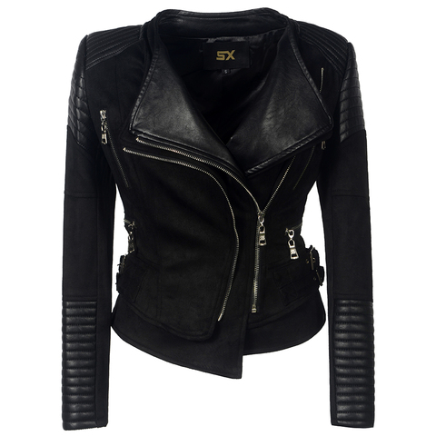 SX blouson en daim à manches longues pour femme, simili cuir PU, veste de motard, punk, vêtements d'extérieur pour motard, Style rue ► Photo 1/6