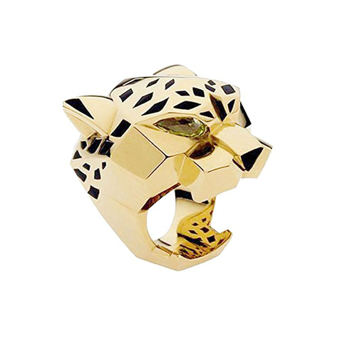 Anneau de déclaration de Cocktail en or plaqué léopard pour homme et femme, yeux en Zircon vert de qualité à la mode ► Photo 1/2