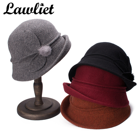 Chapeaux d'hiver pliables pour femmes Cloche chapeaux laine chapeaux pour dames Gatsby Style chaud seau chapeau église robe chapeau de mariage A474 ► Photo 1/6