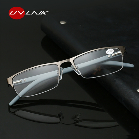 UVLAIK – lunettes de lecture demi-monture en métal pour hommes et femmes, verres carrés d'affaires hypermétropie Prescription + 2.5 + 3.0, vue de loin ► Photo 1/6