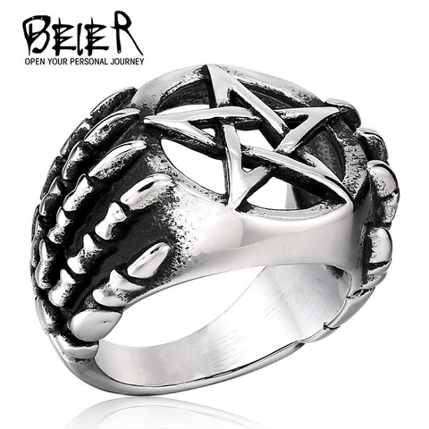 Beier nouveau magasin 316L anneau en acier inoxydable de haute qualité punk dragon griffe pentacle anneau de mode bijoux BR8-271 ► Photo 1/1