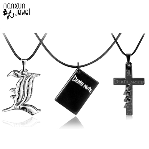 Chaude Punk Anime Note de mort en métal collier croix livre pendentif en cuir chaîne Cosplay femmes hommes accessoires tour de cou bijoux cadeau 50cm ► Photo 1/6