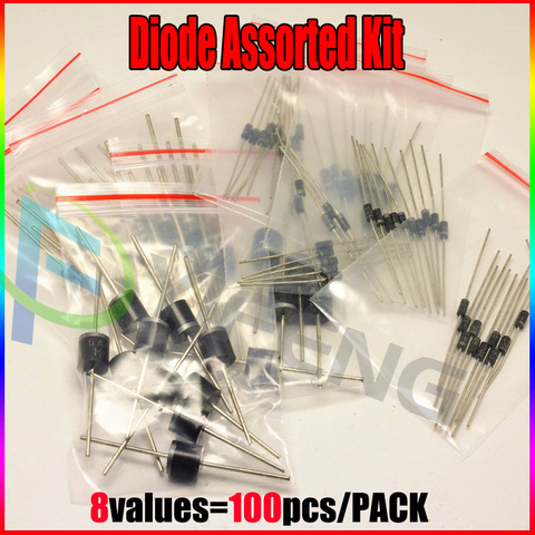 Kit de diodes Schottky à commutation rapide, 8 valeurs = 100 pièces, composants électroniques, 1N4148 1N4007 1N5819 1N5399 1N5408 1N5822 FR107 FR207 ► Photo 1/1