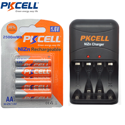 4Pcs1.6V Bateria AA batterie 2500mWh ni-zn Batteries rechargeables et 1 pièces PKCELL 8186 ni-zn AA/AAA chargeur de batterie Rechargeable ► Photo 1/6