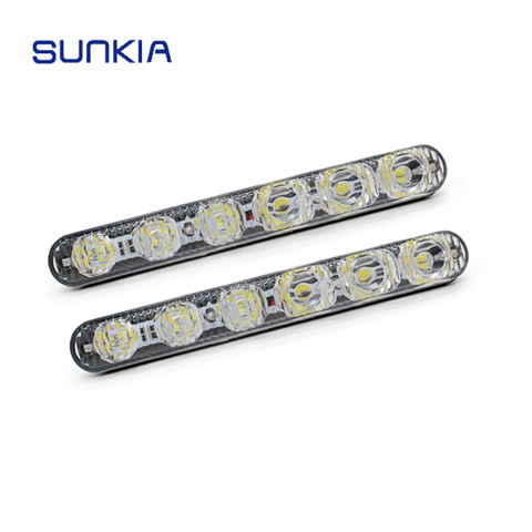 SUNKIA 2 pièces/ensemble voiture LED DRL feux de croisement en aluminium avertissement conduite antibrouillard Auto feux diurnes ► Photo 1/6