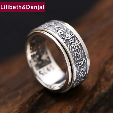 Thai argent Mantra tibétain édition réel 925 en argent Sterling bague hommes bijoux de mariage tibétain bouddhiste coeur Sutra G70 ► Photo 1/6