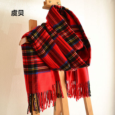 Châle d'hiver en Faux cachemire, couverture à carreaux rouge, écharpe à pompon, cape chaude, pashmina acrylique unisexe, cadeaux de noël pour hommes ou femmes ► Photo 1/6