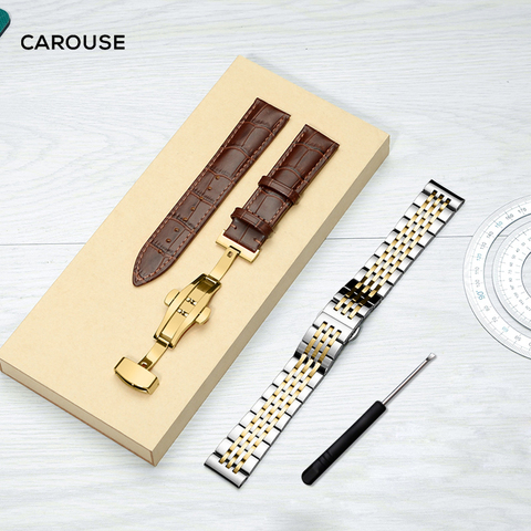 Carouse-Bracelet de montre en acier inoxydable, Bracelet de montre, en cuir de veau, 12mm, 14mm, 16mm, 18mm, 19mm, 20mm, 22mm, ventes combinées ► Photo 1/6