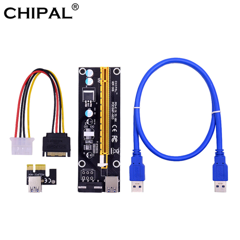 CHIPAL VER006 PCI-E Riser Card 006 PCIE 1X à 16X adaptateur d'extension 60CM USB 3.0 câble SATA 4Pin Molex puissance pour l'exploitation minière de mineur ► Photo 1/6