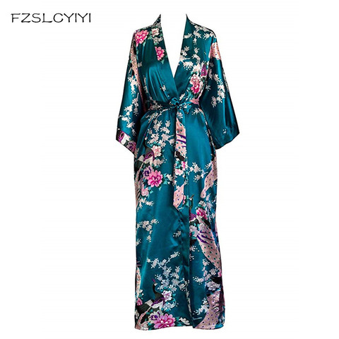 FZSLCYIYI femmes paon Kimono Robe Sexy Floral mariée demoiselle d'honneur Robes femme fleur fête mariage Long vêtements de nuit peignoir ► Photo 1/6