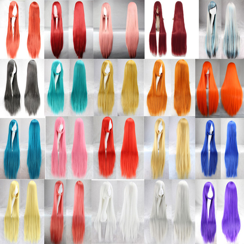 Similler – Perruque de Cosplay synthétique pour femme, longueur 40 pouces, 100cm, rose ombré, bleu, Halloween ► Photo 1/6