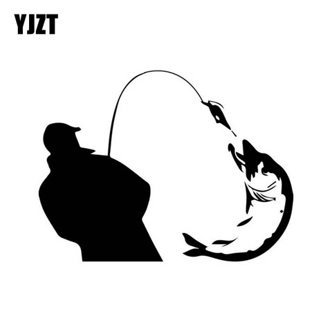 YJZT – autocollant de voiture en vinyle, 13.6cm x 10.2cm, motif heureux pêcheur, noir argent, C11-0209 ► Photo 1/5