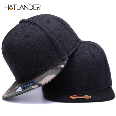 HATLANDER – casquette de baseball en laine de haute qualité pour hommes et femmes, chapeau à rabat, camouflage uni, chapeau d'hiver, à bord plat, vierge, hip hop ► Photo 1/6