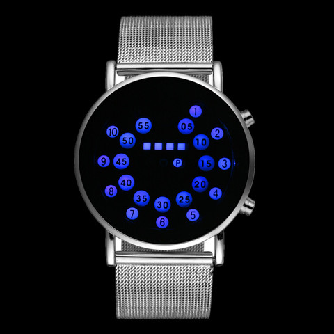 Montre numérique pour hommes, à la mode, Cool, style, maille binaire, horloge numérique, LED ► Photo 1/6