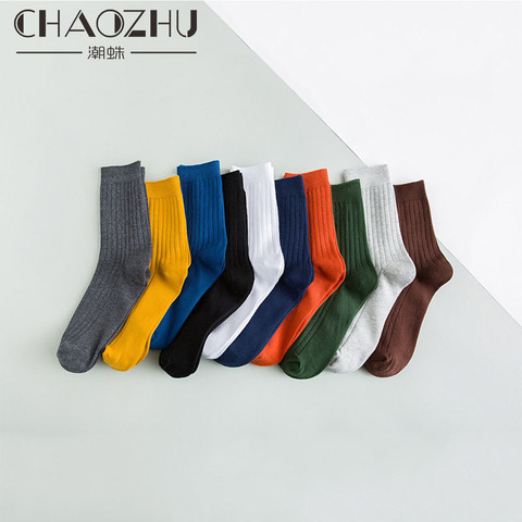 Chaussettes en coton à Double aiguilles pour hommes, 4 saisons, 10 couleurs, décontractées, basique, déodorant, pour les affaires ► Photo 1/6