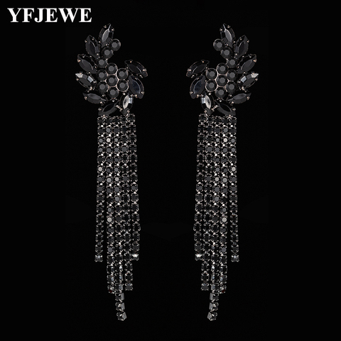 YFJEWE – boucles d'oreilles Vintage longues en strass pour femmes, bijoux de fête, chaînes longues Dangle, noir, E604 ► Photo 1/6