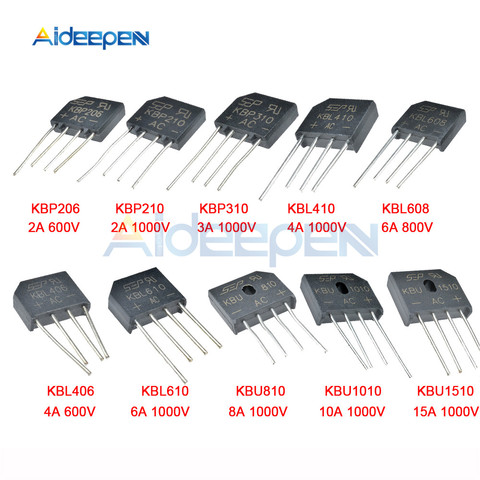 Redresseur de pont à Diode, 5 pièces, 2a, 3a, 3a, 6a, 8a, 10a, 15a, 600V 800V 1000V, KBP206 210 310 KBL406 410 608, KBU810 610, nouveauté ► Photo 1/6