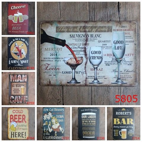 Affiche de vin en métal pour Bar, Pub, Club, boutique, boisson fraîche, bière, signes en étain, décoration murale Vintage, Plaque en fer YN062 ► Photo 1/6