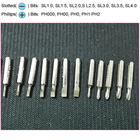 Nouveau jeu d'embouts de tournevis de précision CR-V, comprend PH000,PH00,PH0,PH1,PH2,SL1.0,SL1.5,SL2.0,SL2.5,SL3.0,SL3.5,SL4.0, lot de 12 pièces ► Photo 1/1