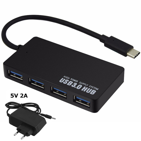 Adaptateur d'alimentation 5V, HUB USB-C, 4 Ports OTG USB 3.0, DC EU/AU/US/UK, DC 3.0, séparateur de Type C, pour Macbook, Xiaomi, accessoires pour ordinateur portable ► Photo 1/6